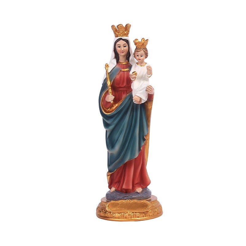 High Quality Hand Carved Christian Mary Figurine Virgin Maria Statue Catholic With Baby Jesus Religious Home Decor Retro Luxury