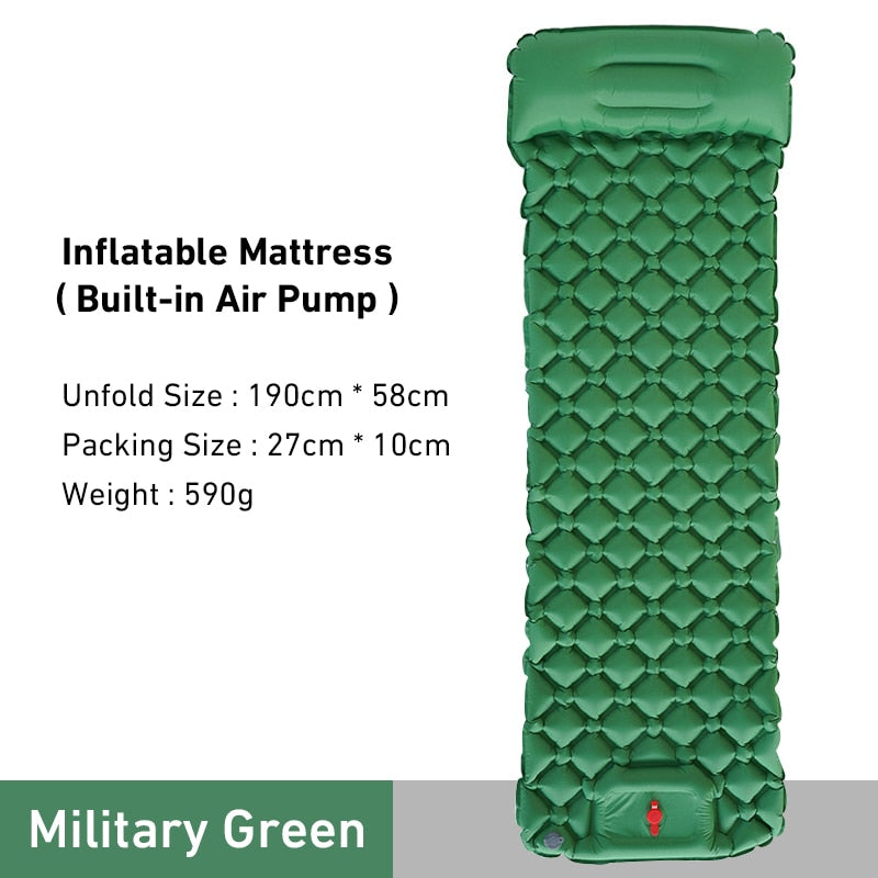 Outdoor Camping Sleeping Pad Inflatable Mattress Travel Mat Folding Bed with Pillows Ultralight Air Mat Built-in Inflator Pump