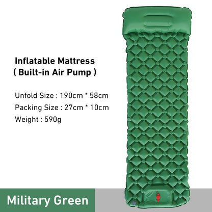 Outdoor Camping Sleeping Pad Inflatable Mattress Travel Mat Folding Bed with Pillows Ultralight Air Mat Built-in Inflator Pump