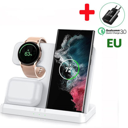 حامل شاحن لاسلكي 30 وات 3 في 1 لهاتف Samsung S22 Ultra S20 S21 Galaxy Watch 5 4 3 Active 2/1 Buds Fast Charging Dock Station