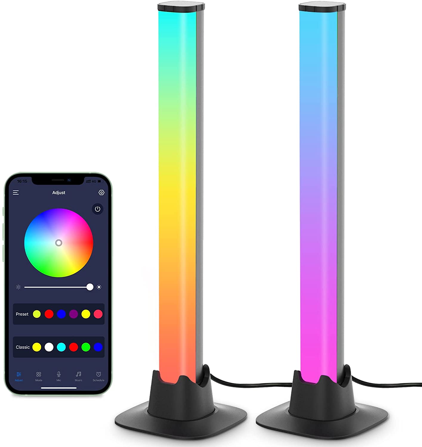 Smart RGB LED Light Bars Night Light with Bluetooth APP Control Music Rhythm Lights Backlight for Gaming TV Room Decoration Lamp