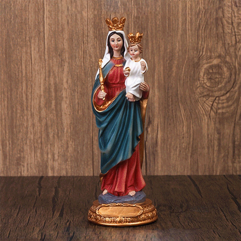 High Quality Hand Carved Christian Mary Figurine Virgin Maria Statue Catholic With Baby Jesus Religious Home Decor Retro Luxury