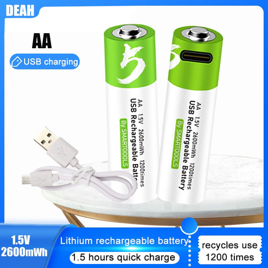 2600mWh 1.5V AA USB Rechargeable Li-ion Battery