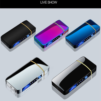 Windproof Metal Flameless Electric Lighter Dual Arc Plasma USB Lighter LED Power Display Touch Induction Lighter