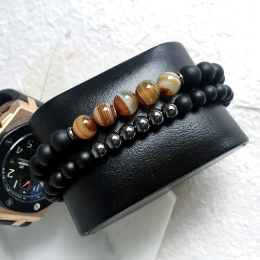 The Protector Hematite Agate Balancing Bracelet Set - Excaliburs Legend